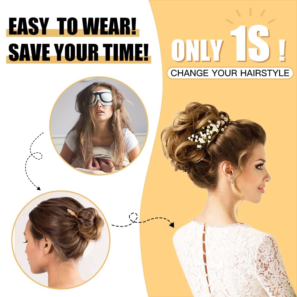 HMD Tousled Updo Messy Bun Hairpiece with Elastic Band for Updos - Synthetic Ponytail Extensions and Scrunchies for Women