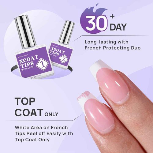 BTArtboxnails French Tip Press on Nails with Builder Gel for Nails Set