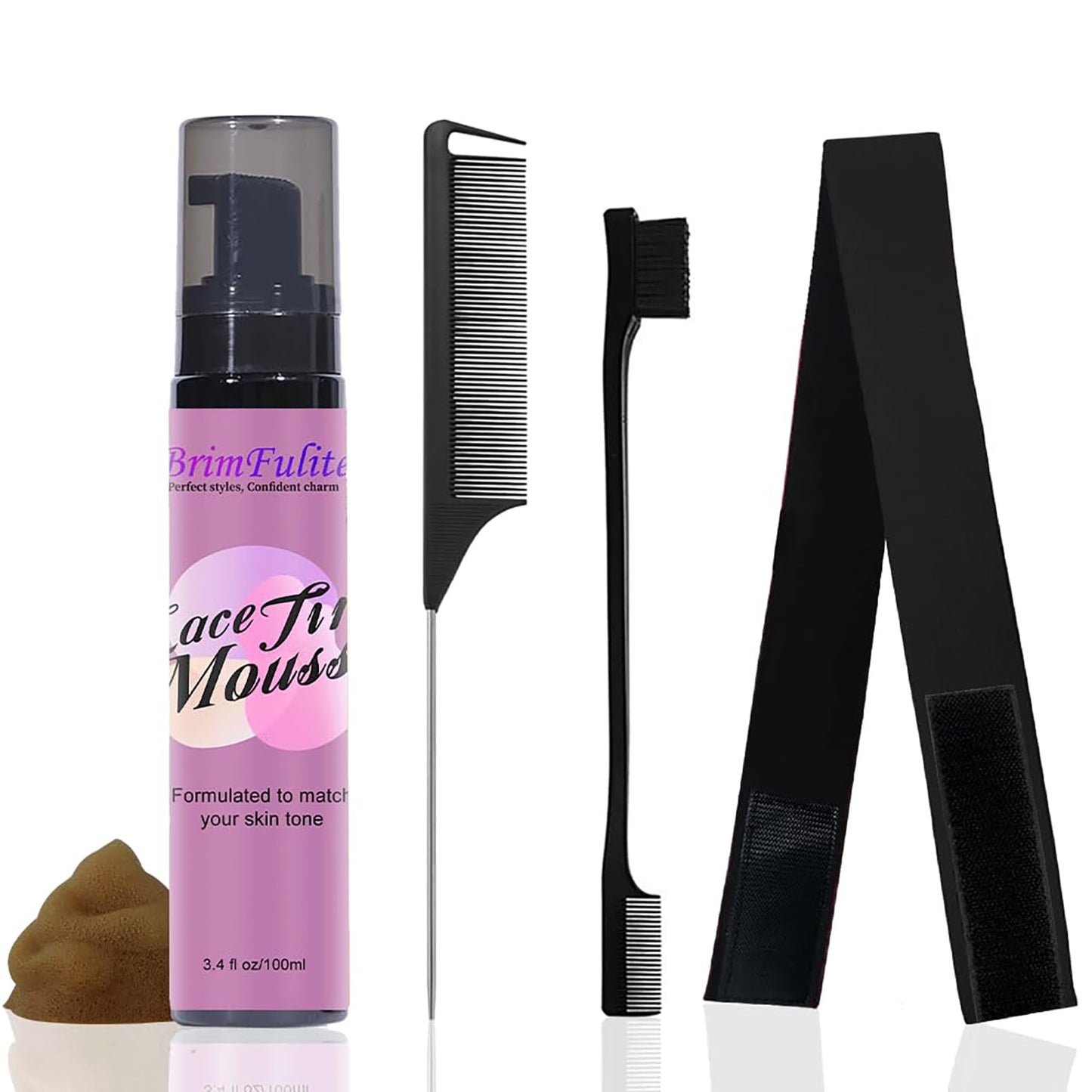 BRIMFULITE Mousse and Spray for Wigs - Highly Pigmented Lace Tint, No Residue, for Hairpieces, with Lace Melting Band, Brush, and Comb (Dark Brown)