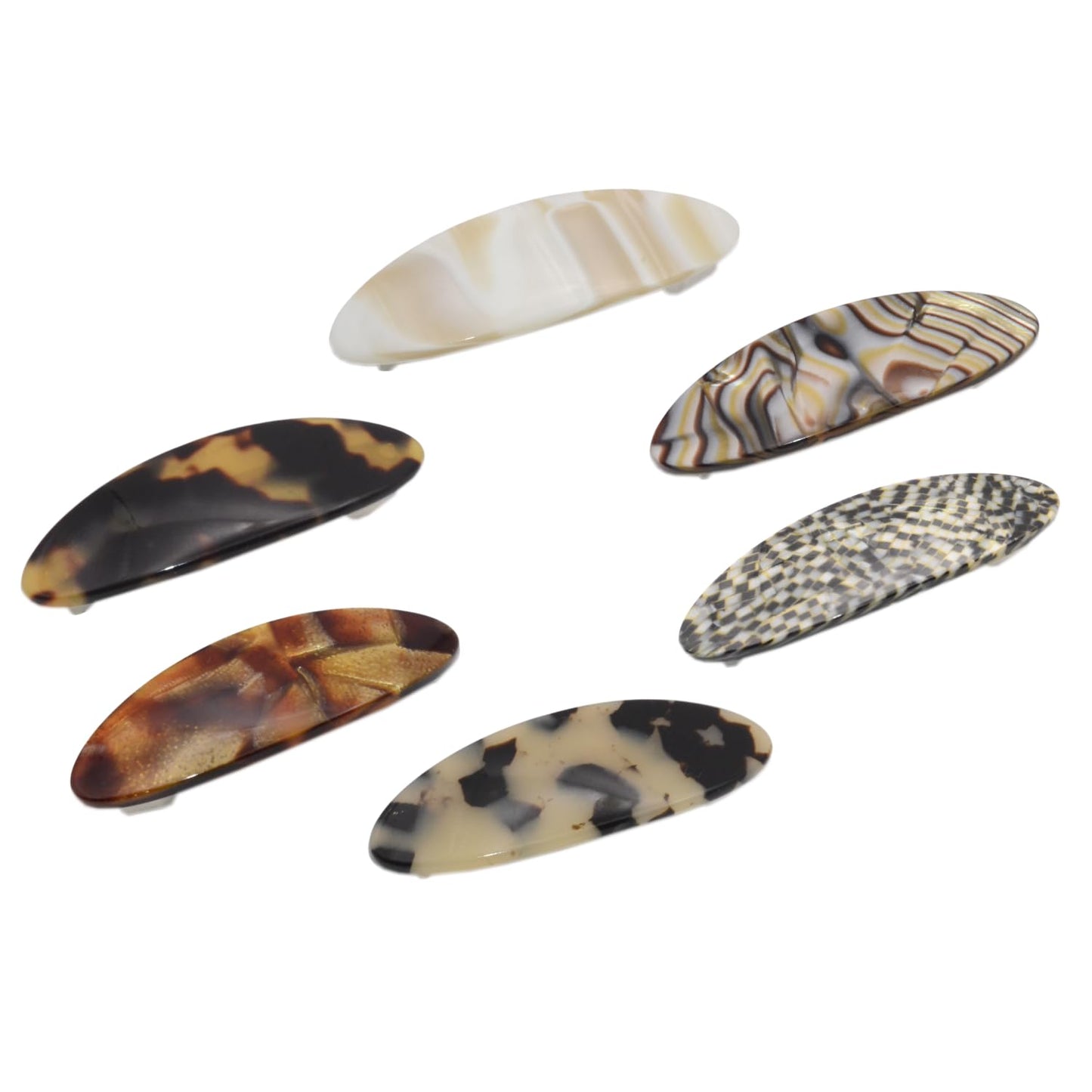 French Amie Oval Mini Silver Grey Opera Tokyo White Tokyo Amber Brown Ivory Set of 6 Onyx Handmade Celluloid Hair Clip Barrette for Girls (2.5 inch)