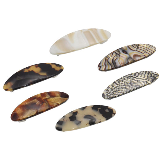 French Amie Oval Mini Silver Grey Opera Tokyo White Tokyo Amber Brown Ivory Set of 6 Onyx Handmade Celluloid Hair Clip Barrette for Girls (2.5 inch)