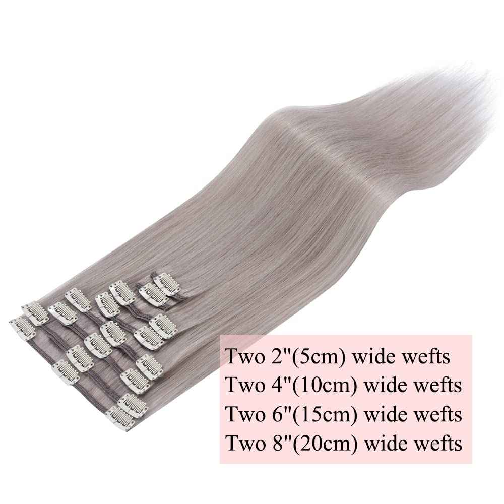 MY-LADY Clip in Hair Extensions Real Human Hair Gray 12 Inch 55g Remy Hair Grey 8pcs Weft Balayage Full Head Natural Straight for Women