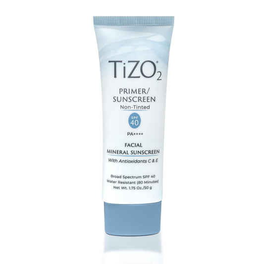 TiZO2 Facial Mineral Sunscreen and Primer, Non-tinted Broad Spectrum SPF 40 with Antioxidants, Sheer matte finish, Fragrance-Free, Oil-Free, Dermatologist-recommended, PA++++ 1.75 oz