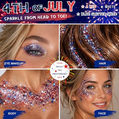 Patriotic Red White Blue Glitter Stick | Waterproof Face Body Makeup