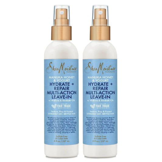 SheaMoisture Manuka Honey & Yogurt Multi-Action Leave-In Conditioner Treatment - Hydrate + Repair, Shea Moisture Curly Hair Products, 8 Oz Ea (Pack of 2)