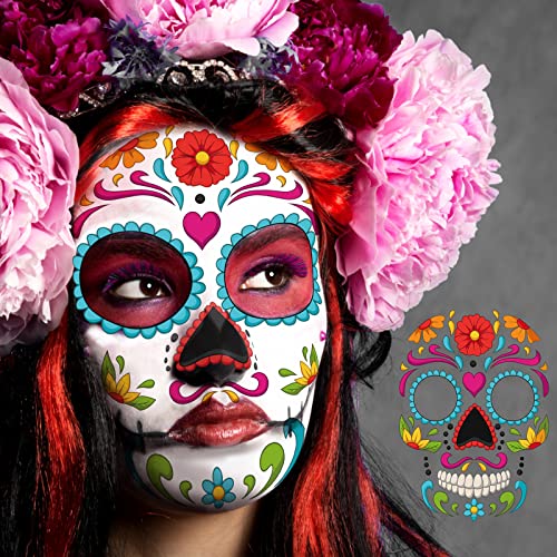 Day of the Dead Face Tattoos, 10 Pack Halloween Temporary Tattoo