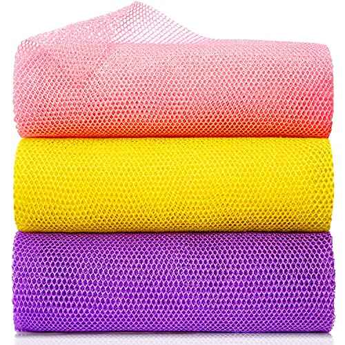 3 Pieces African Net Bath Sponge African Exfoliating African Scrubbing Long Net Rag African Wash Net Shower Body Scrubber, Yellow Pink Purple