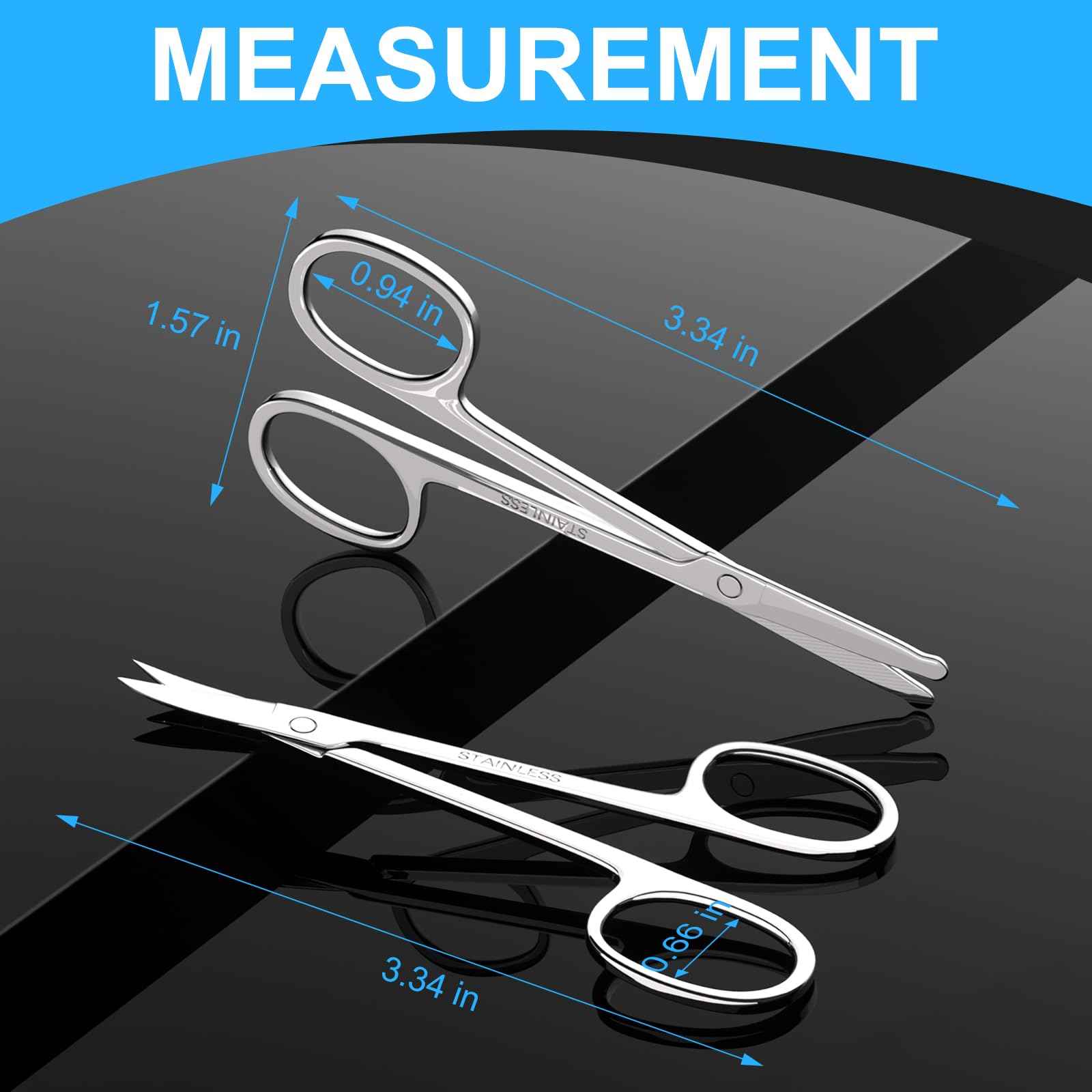 Men's and Women's Facial Hair Small Scissors, Eyebrow, Nose, Beard, Whisker, Eyelash, Ear Hair Trimming Set, Curved and Rounded Safety Tip Scissors for Haircutting 2pcs