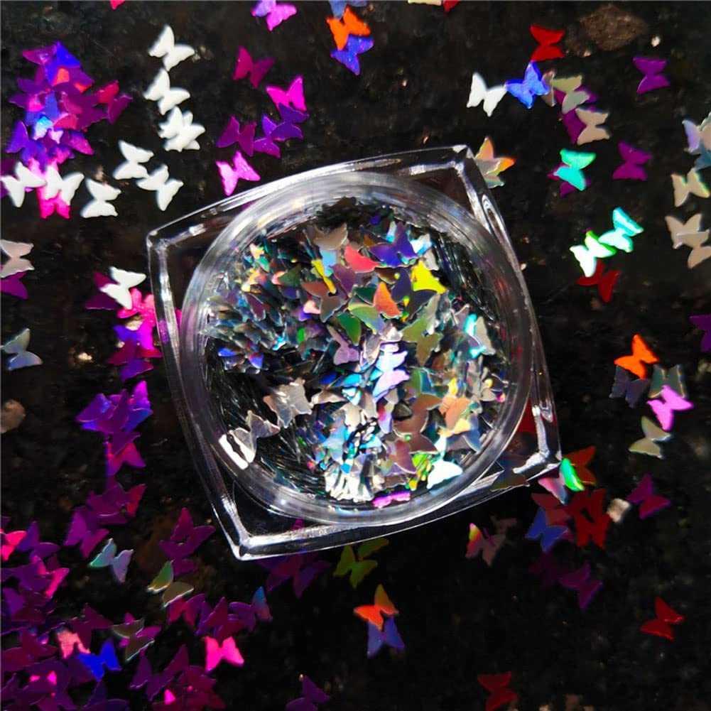 Minejin Nail Art Glitter Sequins Butterfly Shinning Acrylic 3D Flakies Stickers Tips Decoration 12 Color