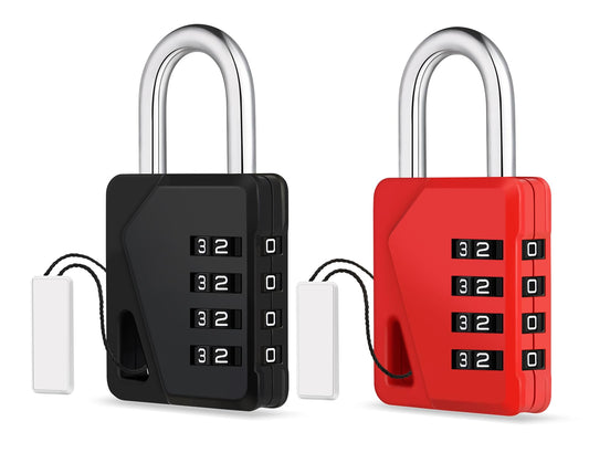 ZHEGE Gym Locker Lock, 4 Digit Combination Locks for Lockers with DIY Name Tags, School Lock, Toolbox, Cabinets, Weatherproof Gate Locks for Outdoor Fence, Shed (Black & Red)