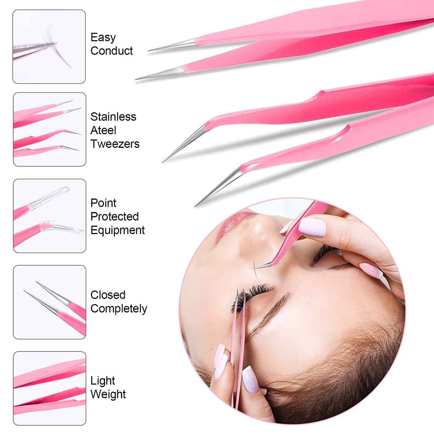 Eyelash Practice Kit Lash Kit for Eyelash Extension USB Air Conditioning Blower False Eyelash Mannequin Head Eye Lash Extension Kit Permanet for Beginner Makeup Training (Pink Set)