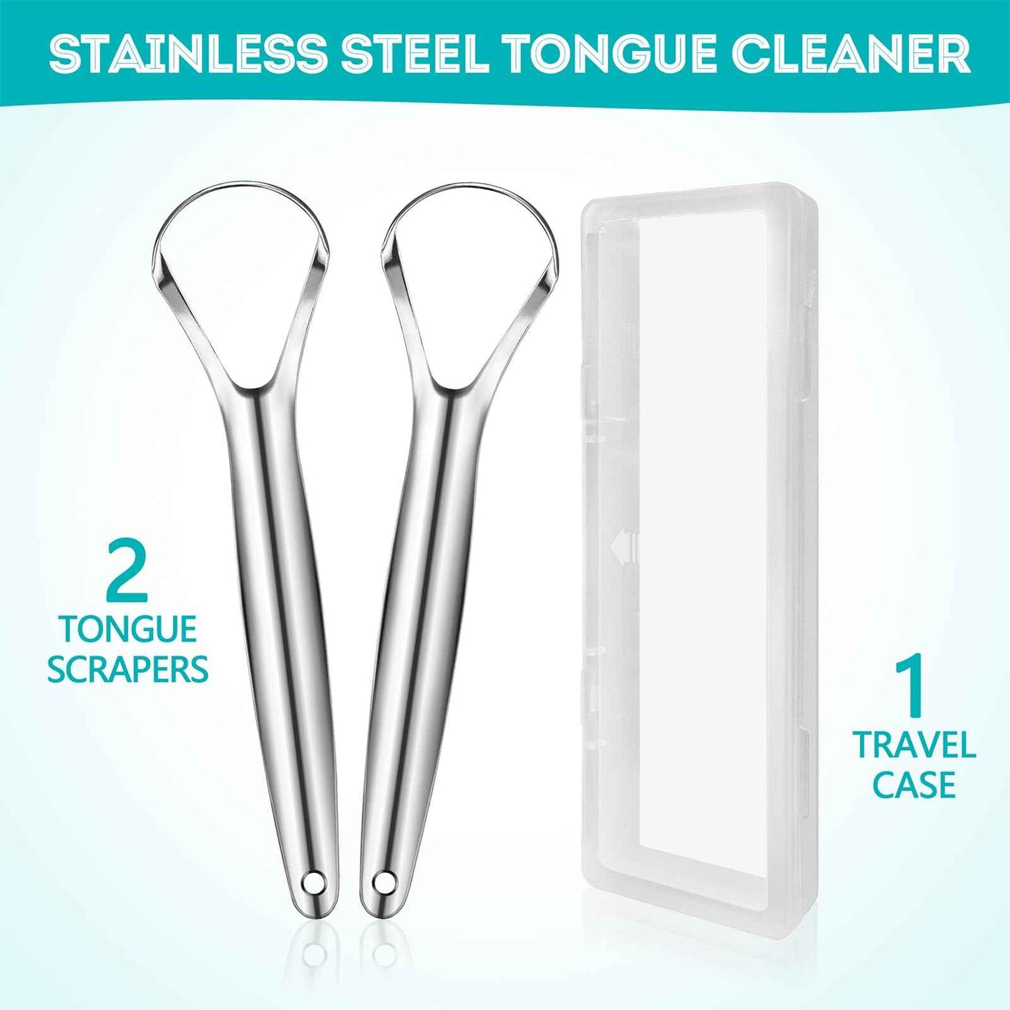 EZ COZY 2 Pack Tongue Scraper for Adults, Reduce Bad Breath, Tongue Cleaner with Travel Case, Stainless Steel Tongue Scrapers, Tongue Brush, Tongue Scrubber for Oral Care & Hygiene