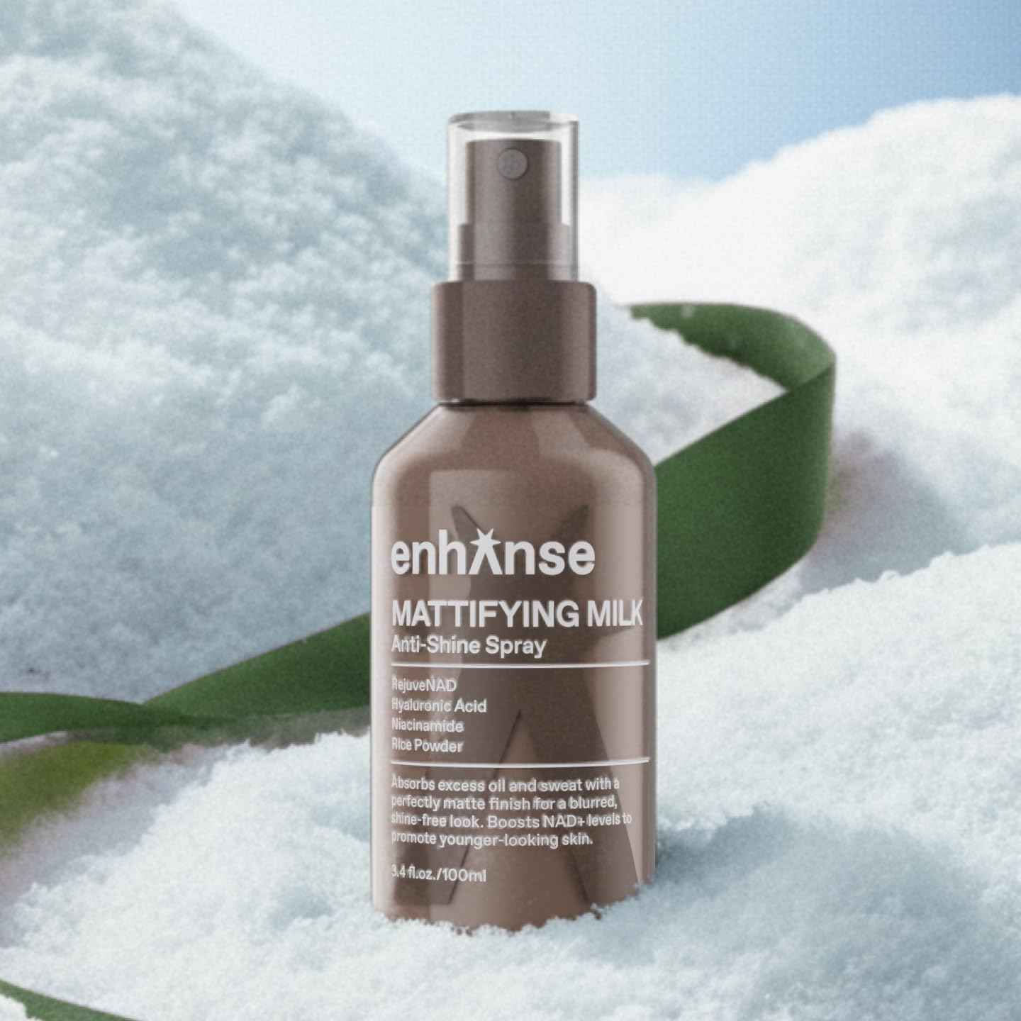 ENHANSE Mattifying Milk Anti Shine Matte Spray for Men, Hydrating Hyaluronic Acid, Rice Powder, RejuveNAD, Liquid Powder to Blur Pores & Control Shine, Clean, Oily Skin, 3.4 Fl Oz