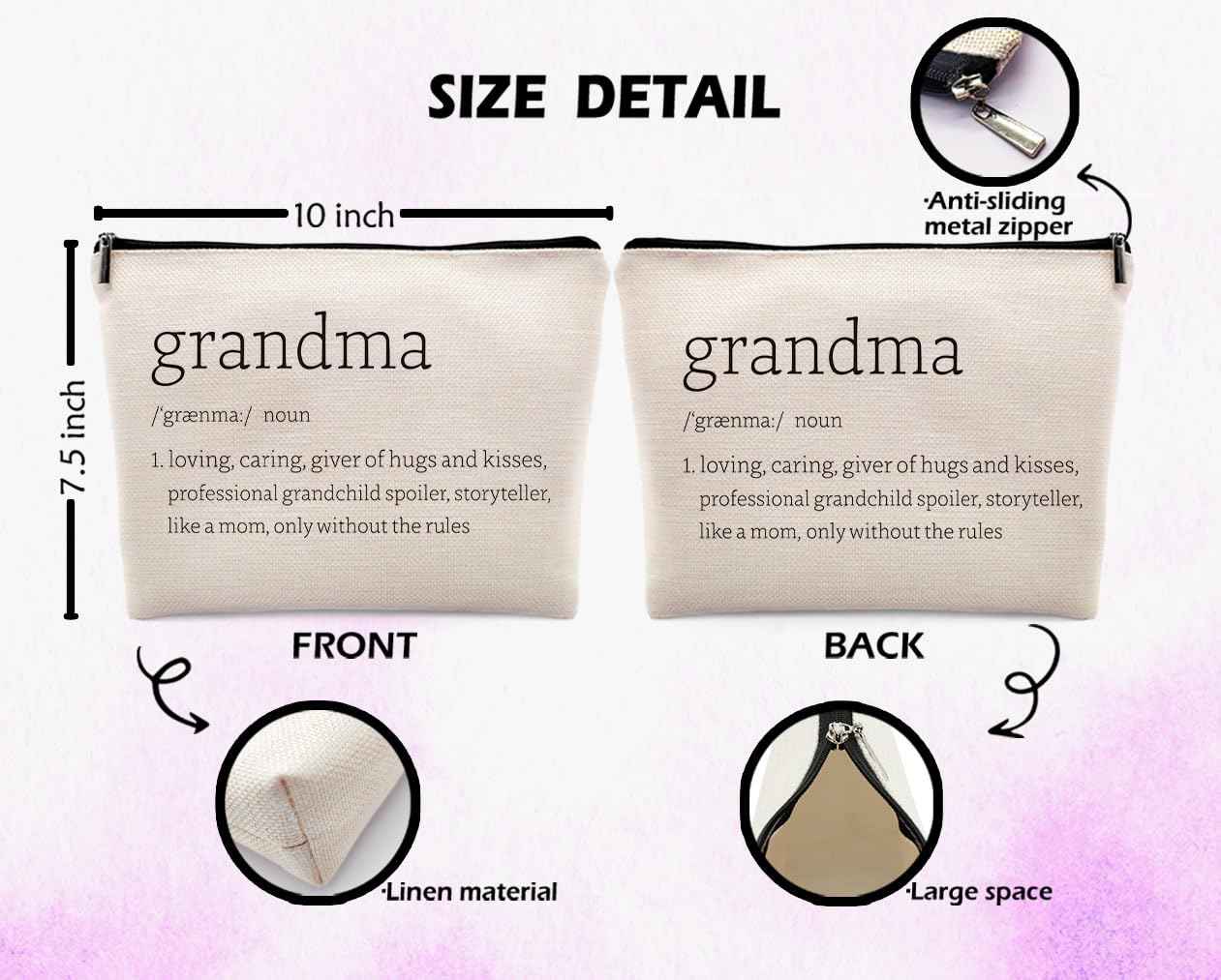 Dwept Mothers Day Gifts for Grandma Cosmetic Bag, Grandma Birthday Gifts from Grandchildren Makeup Bag for Purse, Thanksgiving Christmas Gifts for Nana Mimi Grandma Definition Travel Toiletry Bag