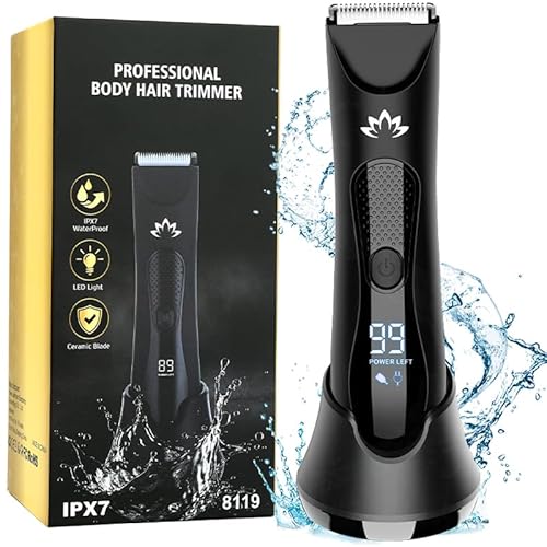 Manscape Body & Pubic Hair Trimmer for Men, Groin & Ball Trimmer Men, Electric Razor Mens Grooming Kit, Body Groomer Ball Shaver for Smooth Wet/Dry Shaving, Led Light