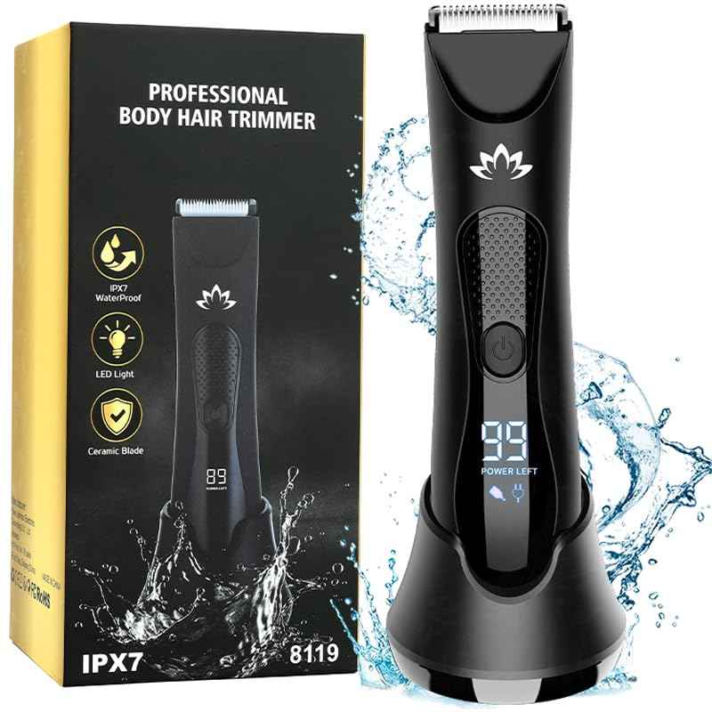 Suttik Manscape Body & Pubic Hair Trimmer for Men, Groin & Ball Trimmer Men, Electric Razor Bikini Trimmer, Body Groomer Ball Shaver for Smooth Wet/Dry Shaving, Led Light