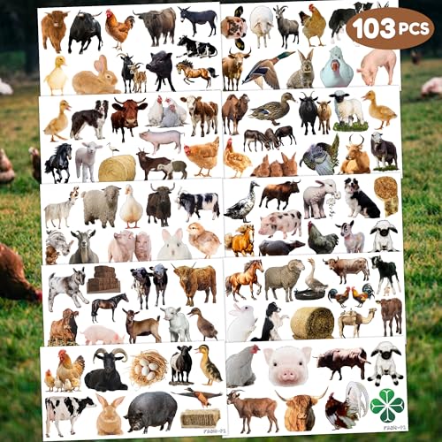 103 Pc Farm Animals Temporary Tattoos Party Pack