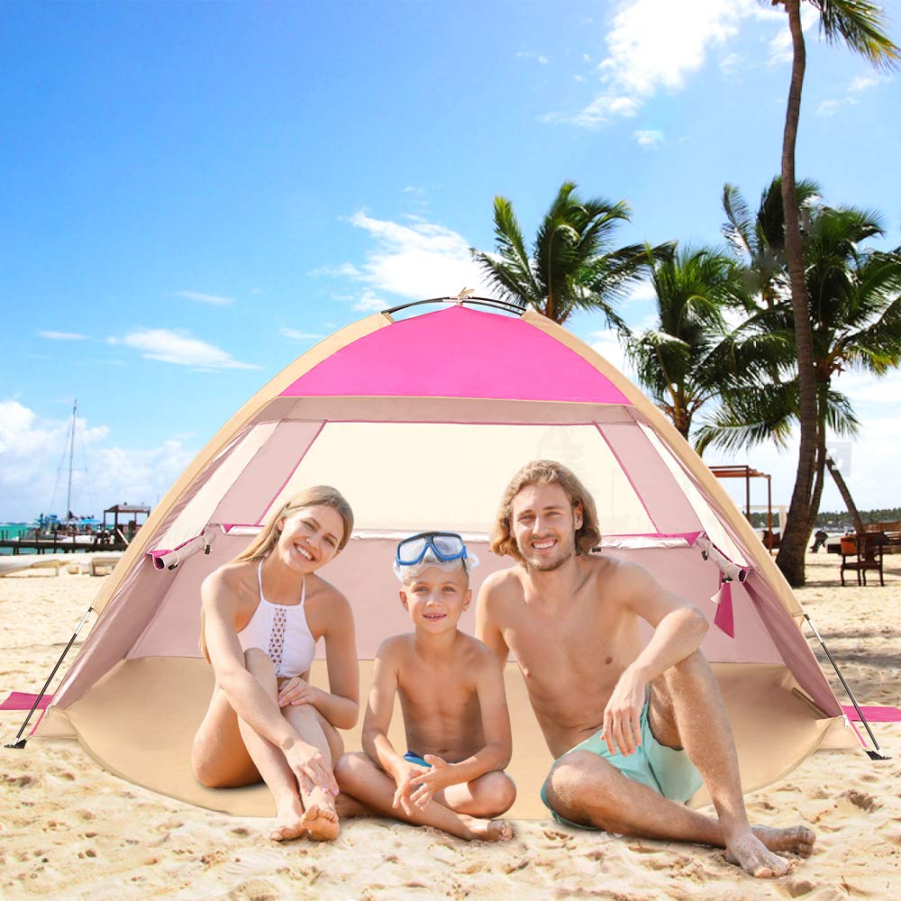 Venustas Beach Tent Sun Shelter for 3/4-5/6-7/8-10 Person, UPF 50+ UV Protection Beach Canopy, Lightweight and Easy Setup Cabana, Portable Beach Shade Tent