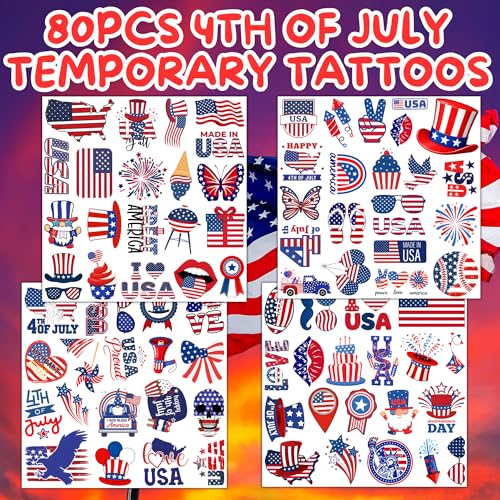 80pcs Fourth of July Temporary Tattoos for Kids