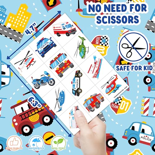 96 PCS Emergency Vehicle Temporary Tattoos for Kids