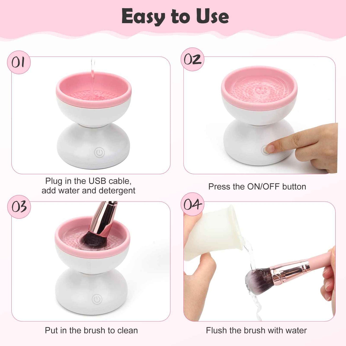 Electric Makeup Brush Cleaner, Luxiv Wash Makeup Brush Cleaner Machine Fit for All Size Automatic Spinner Dryer, Beauty Blender Washer (Pink)