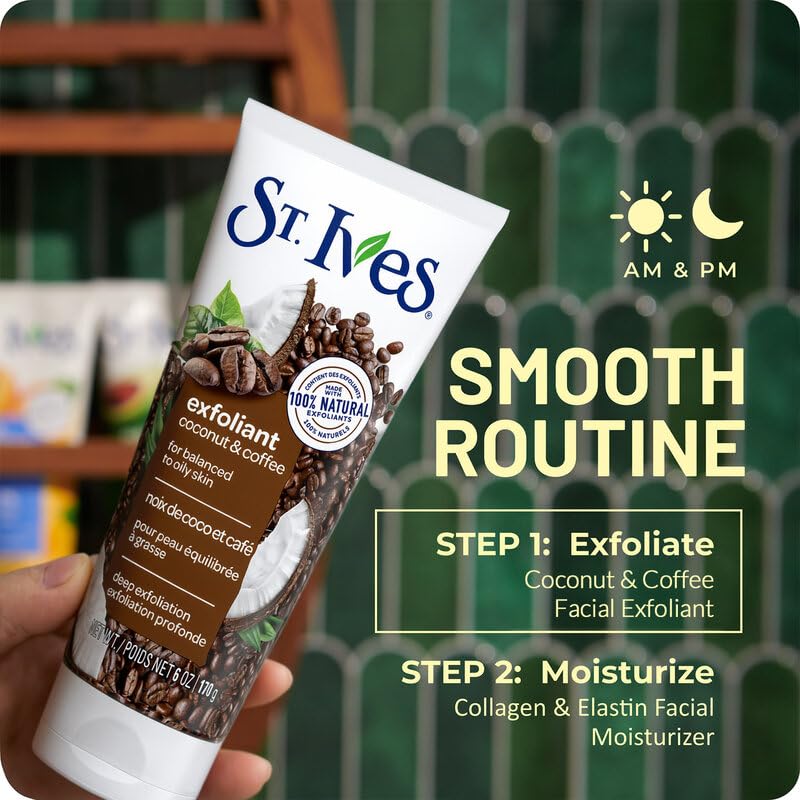 St. Ives Coconut & Coffee Scrub - Energizing Facial Exfoliant, 6 oz