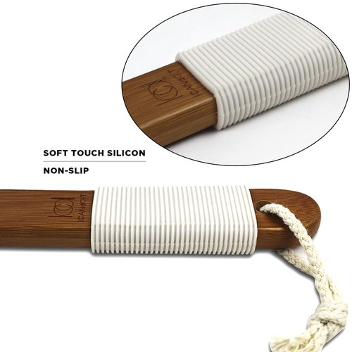 ICANdOIT-19.68Inch Natural Boar Bristles Anti-Slip Extra Long Handle Bath Brush,Bent Handle Shower Scrubber for Exfoliating,Shower Back Brush,Exfoliation Set with Pumice Stone(2 Pack)