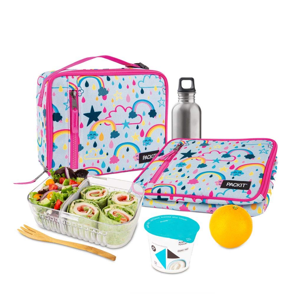 PackIt Freezable Classic Lunch Box, Rainbow Sky, Built with EcoFreeze Technology, Collapsible, Reusable, Zip Closure With Zip Front Pocket and Buckle Handle, Perfect for School Lunches