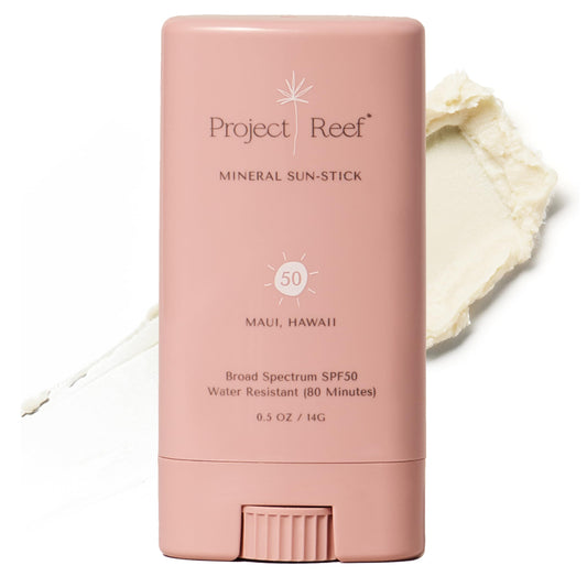 Project Reef SPF 50 Sheer Mineral Sunscreen Stick - Vegan, Reef Safe, Non-Nano Zinc, Face Sunblock Stick, No White Residue, Ideal for Travel & Kids