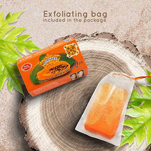 ASANTEE PAPAYA & HONEY SOAP Bars with Vitamin C,E and Q10 Skin Cleansing 4.40 Oz (Pack of 1)