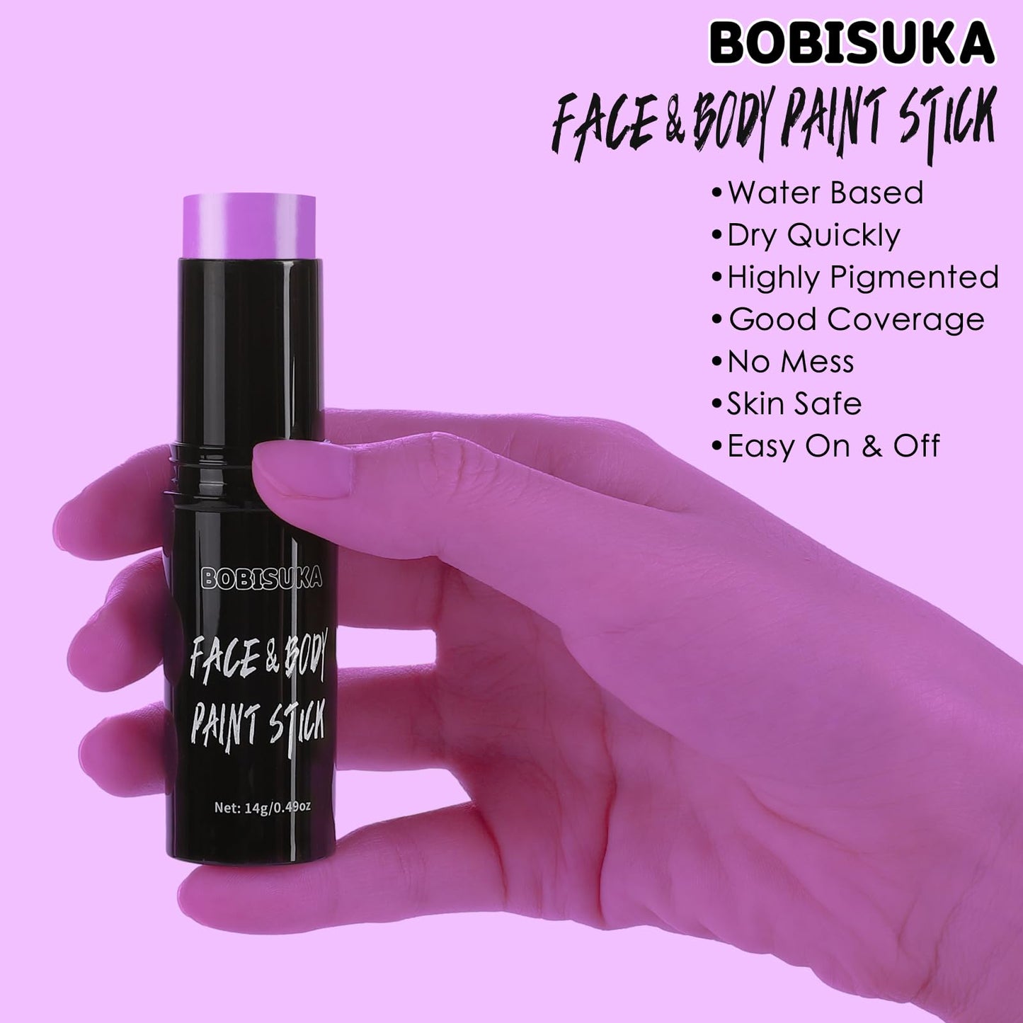 BOBISUKA Light Purple Face Body Paint Stick Water Based Face Painting Kit Eye Black Sticks for Sports Quick Drying Foundation Makeup for Halloween Ursula Dabi Widowmaker Cosplay SFX Costume Party