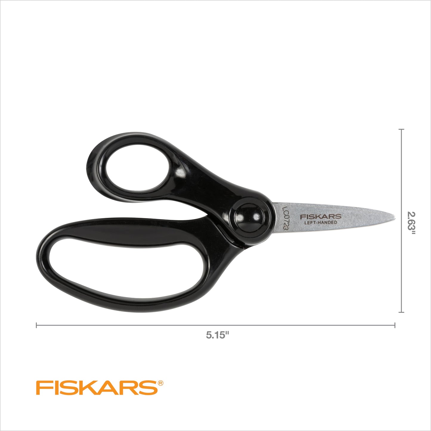 Fiskars 5" Left-Handed Pointed-Tip Scissors for Kids Ages 4-7, Scissors for School or Crafting, Back to School Supplies, Black