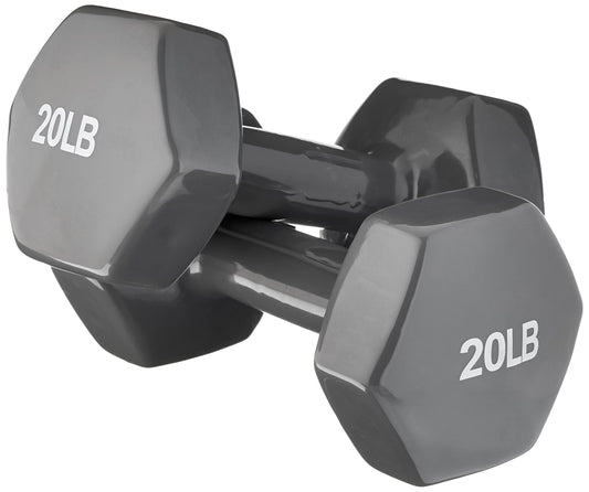 Amazon Basics Vinyl Coated Dumbbell Hand Weights, 20 Pounds, Pair, Grey