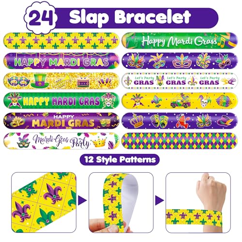 72-Piece Mardi Gras Party Favors - Tattoos & Slap Bracelets