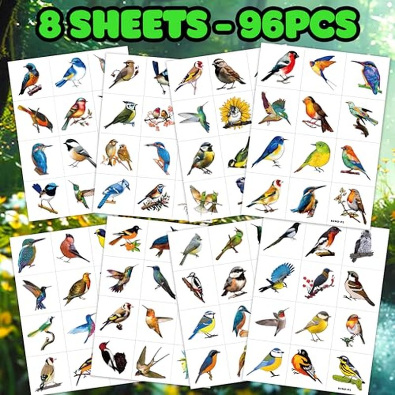 96 PCS Small Rainforest Bird Pre-Cut Temporary Tattoos Birthday Party Decorations Supplies Favors Hawaiian Summer Hummingbird Decor Stickers For Girls Boys Gift School Prizes Rewards (Normal)
