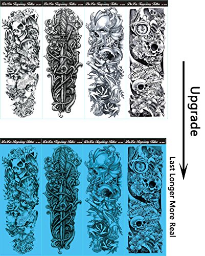 Extra Large Full Arm Temporary Tattoos - 4 Sheets Waterproof