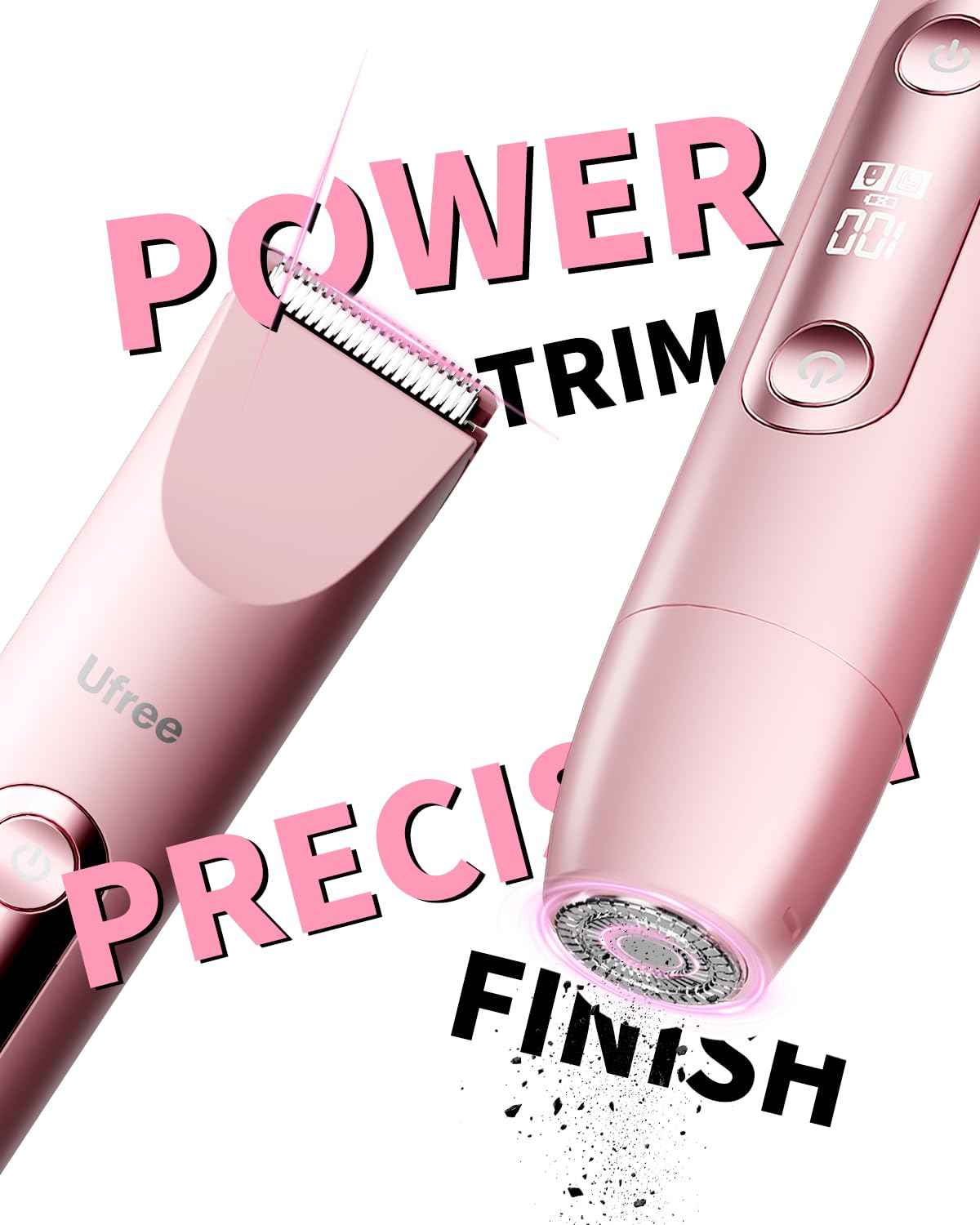 Ufree Bikini Trimmer Electric Razors for Women Dual Head, Pubic Body Hair Trimmer Electric Shaver for Face, Legs, Arm, Rechargeable Lady Shaver Waterproof, Summer Grooming Kit, Gifts for Her
