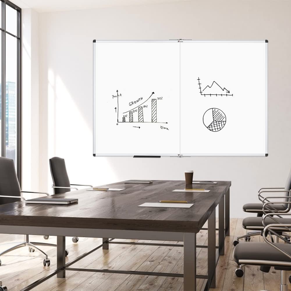 VIZ-PRO Large Dry Erase White Board/Magnetic Foldable Whiteboard, 60 X 48 Inches, Silver Aluminium Frame