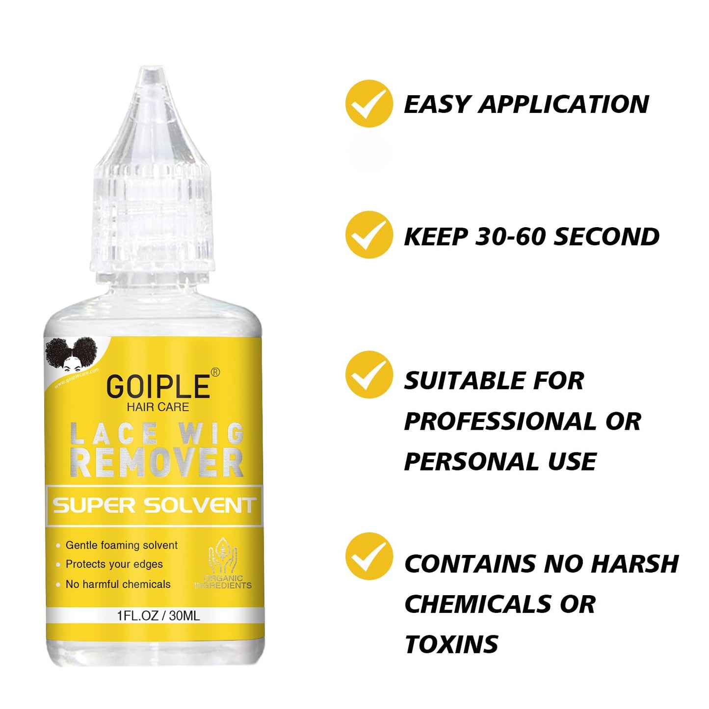 Goiple Wig Glue 1.34fl oz, Waterproof Lace Front Wig Glue for Wigs with Tools and Hair Wax Stick, Wig Glue*1/ Wig Glue Remover*1/ Hair Wax Stick*1 (38ML+30ML+0.56OZ)