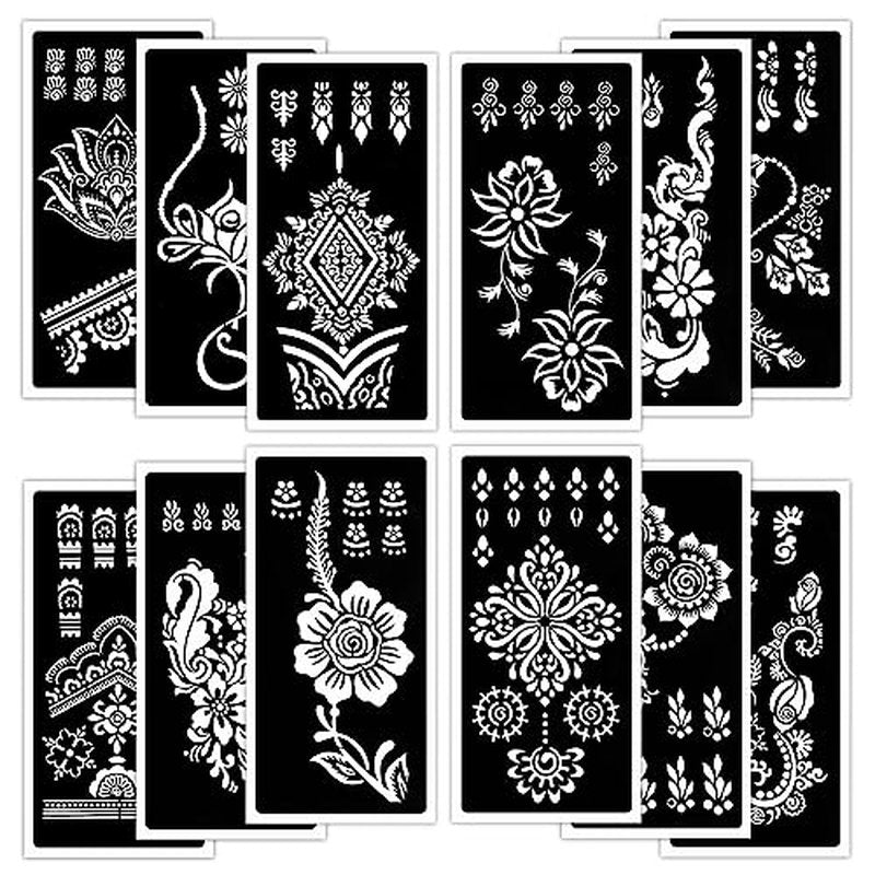 12 Sheet Henna Tattoo Stencil Kit for Hands - Kids & Adults