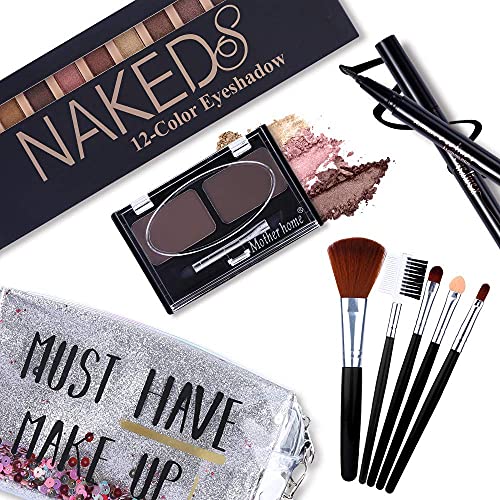 12-Color Eyeshadow Makeup Kit with Eyeliner, Brushes & Bag