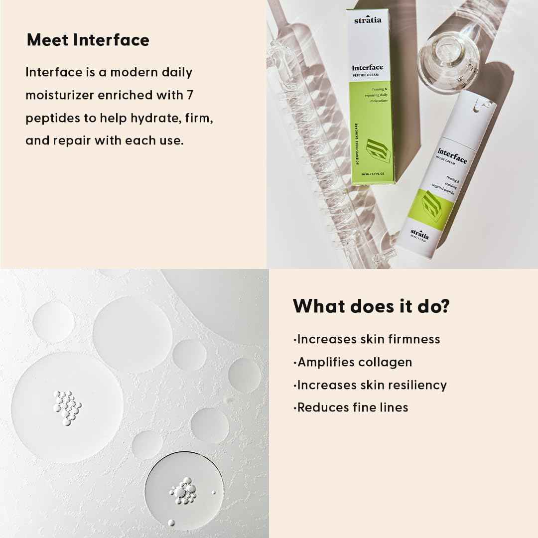 Stratia Interface Daily Moisturizer with Peptides for Hydration & Repair, Suitable for All Skin Types, 1.70 Fl Oz (Pack of 1)