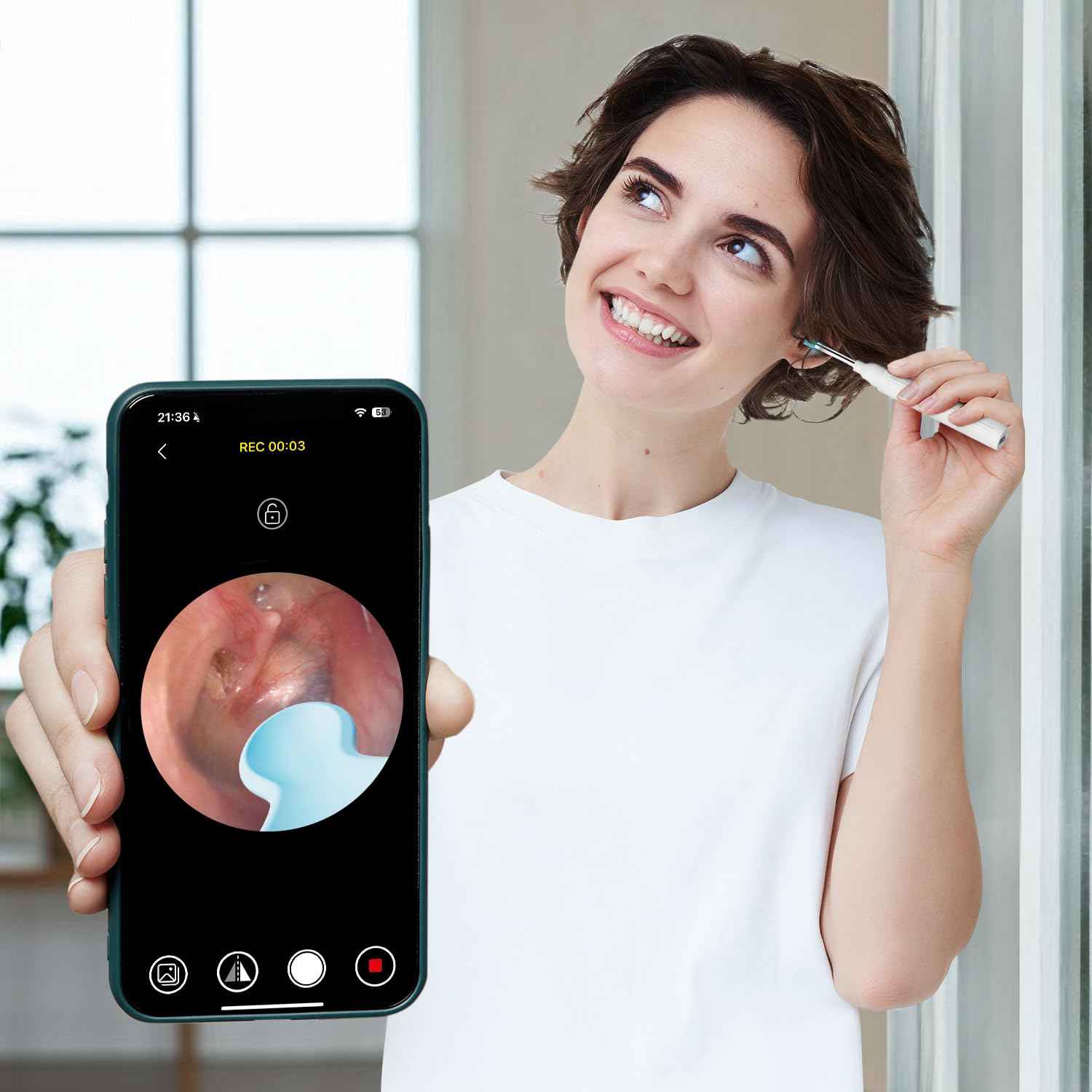 Ear Wax Removal, Ear Wax Removal Tool with 8 Kits & 5 Ear Spoon, Ear Cleaner with 2400P Camera with 6 LED Lights, Ear Wax Removal Kit for iOS & Android (White)