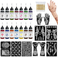 Temporary Tattoo Kit - 14 Bottles Color Temporary Tattoo Ink with 75 Pcs Stencils, DIY Fake Tattoos - Suitable for Adults, Teens, Women, Men & Art Painting Party