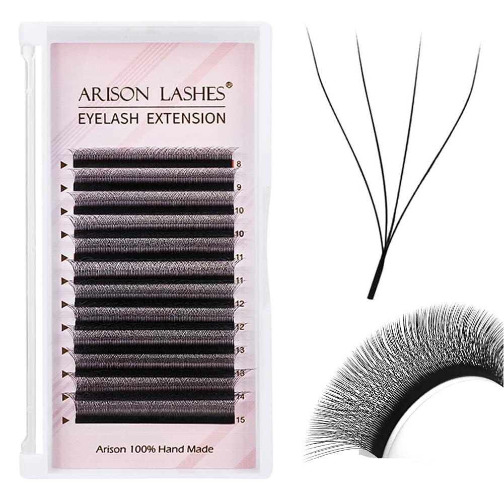 4D W Shape Eyelash Extension Natural Soft Volume 0.07mm C curl 15mm Premade Fans Faux Mink Matte Black Cluster 12 rows