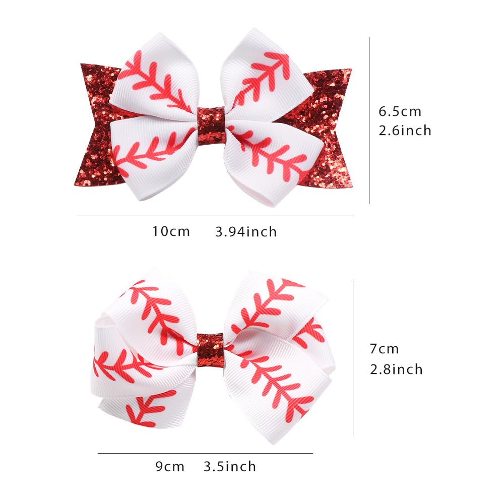 Girls Baseball-Themed Hair Clips, Barrettes and Bows Set (B4-Set 4 Pcs)