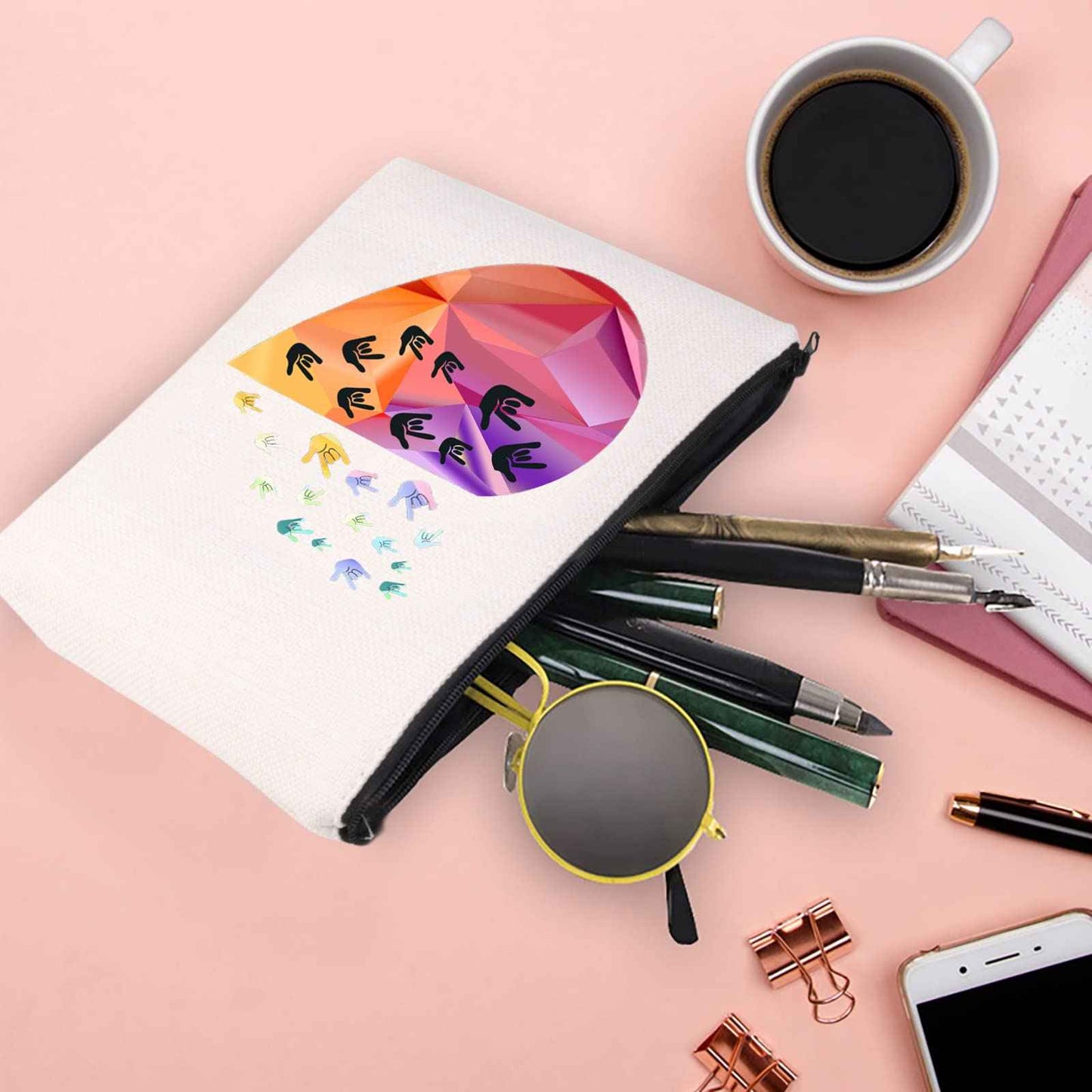 XYANFA Sign Language Heart Makeup Bag - Asl Gift for Teacher & Student - Zipper Pouch