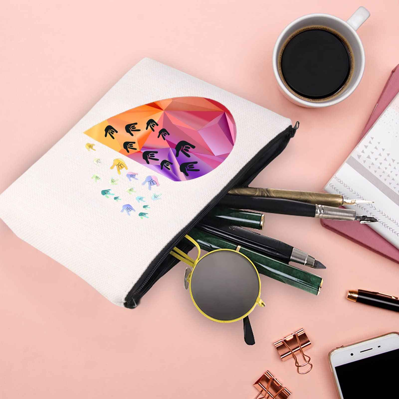 XYANFA Sign Language Heart Makeup Bag - Asl Gift for Teacher & Student - Zipper Pouch