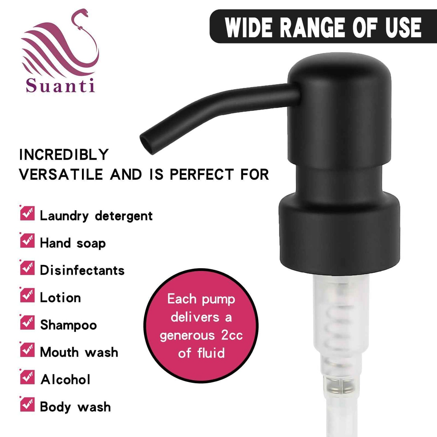 2PCS Stainless Steel Black Soap and Lotion Dispensers Pump Replacement,Smooth Action Replacement for Round 1.1in (28 mm) Neck Bottles,Rust Proof&Leak Proof