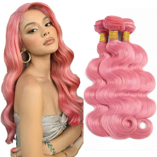 Pink Bundles Human Hair Body Wave Bundles 22 24 26 Inch Unprocessed Brazilian Virgin Hair 3 Bundle 50 Gram Per Bundle Deals Quick Weave Hair Extensions
